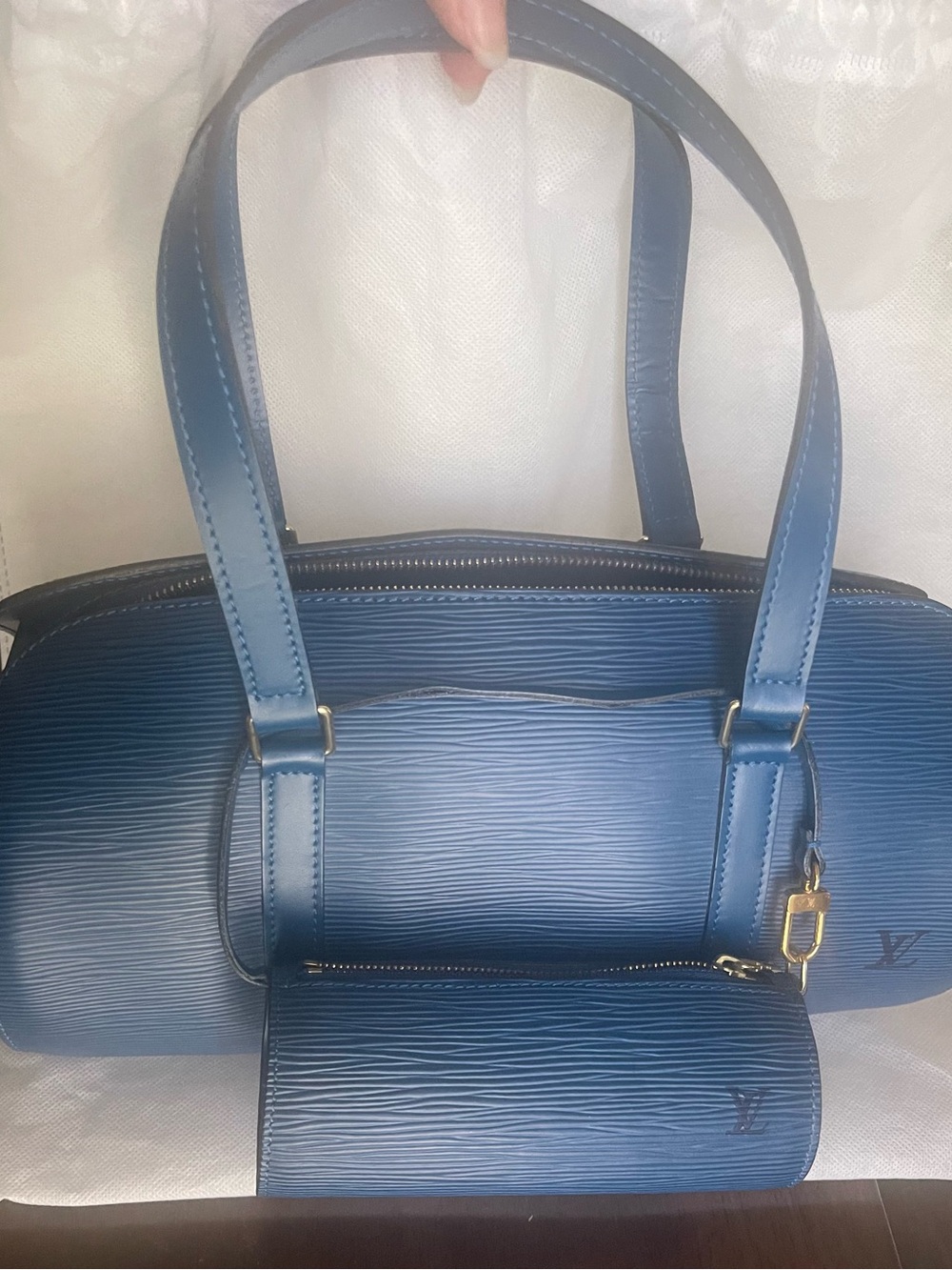 Louis Vuitton Blue Epi Soufflot Leather Shoulder Bag with Zip Pouch